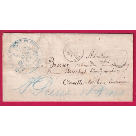 TAXE TAMPON 40 CAD TYPE 16 TROARN 1876 JUGE DE PAIX CANTON DE TROARN OUVILLE LA BIEN TOURNEE BUREAU PASSE 2056 LISIEUX
