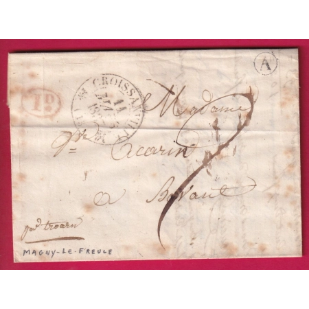 CAD TYPE 12 CROISSANVILLE CALVADOS 1837 BOITE RURALE A MAGNY LE FREULE POUR BAVANT DECIME RURAL LETTRE