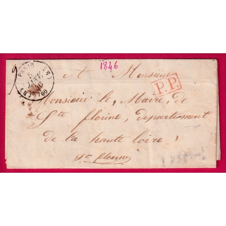 CAD PARIS BUREAU B TYPE 15 + PP ROUGE CURSIVE 41 STE FLORINE HAUTE LOIRE EN ARRIVEE LETTRE