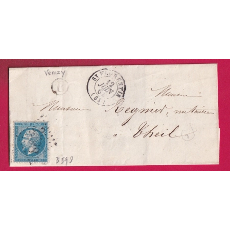 N°22 GC 3598 ST FLORENTIN YONNE BOITE RURALE B VENIZY POUR LE THEIL SUR VANNES TYPE 22 AU DOS LETTRE