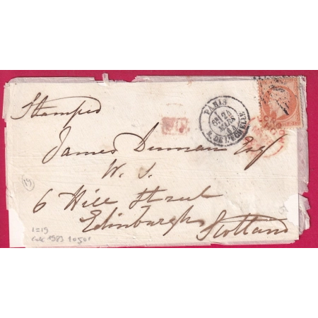 N°23 PARIS ETOILE 11 R DE L'ECHELLE POUR EDINBURGH ECOSSE SCOTLAND VIA LONDON RARE INDICE 19 LETTRE