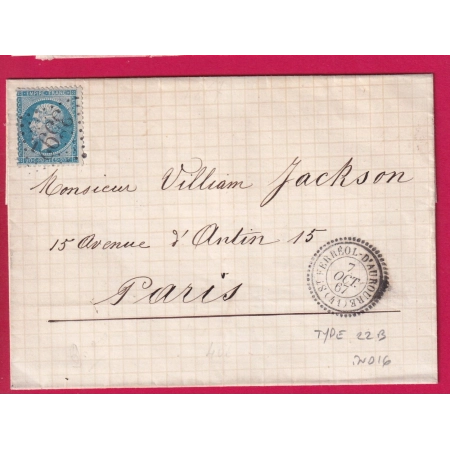 N°22 GC 3592 ST FERREOL D'AUROURE HAUTE LOIRE CAD TYPE 22 B INDICE 16 POUR PARIS LETTRE COVER