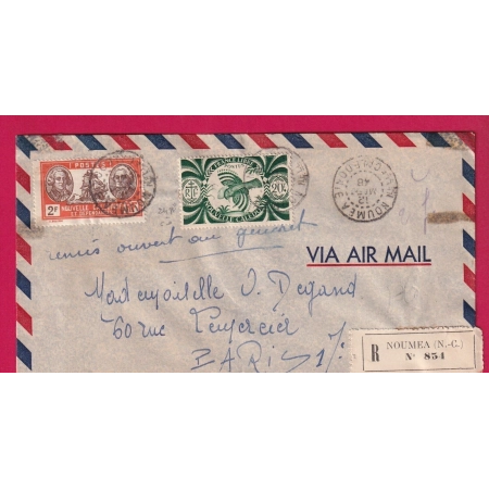 NOUMEA NOUVELLE CALEDONIE 1948 RECOMMANDE POUR PARIS LETTRE