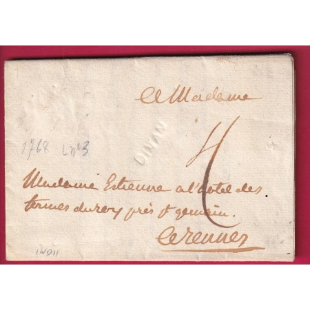 MARQUE A SEC DINAN COTE DU NORD 1768 LENAIN N°3 INDICE 11 POUR RENNES ILLE ET VILAINE LETTRE