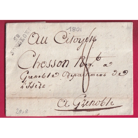MARQUE 58 SONGEONS OISE 1801 POUR GRENOBLE INDICE 10 LETTRE COVER