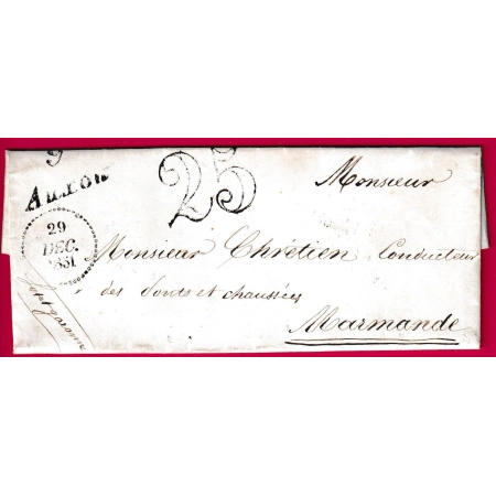 CURSIVE 9 AUXON AUDE DATEUR B 1851 POUR MARANDE LOT ET GARONNE LETTRE COVER