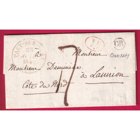 CAD TYPE 13 PACY SUR EURE OR CHAMBRAY + DECIME RURALE POUR LANNION COTE DU NORD LETTRE COVER