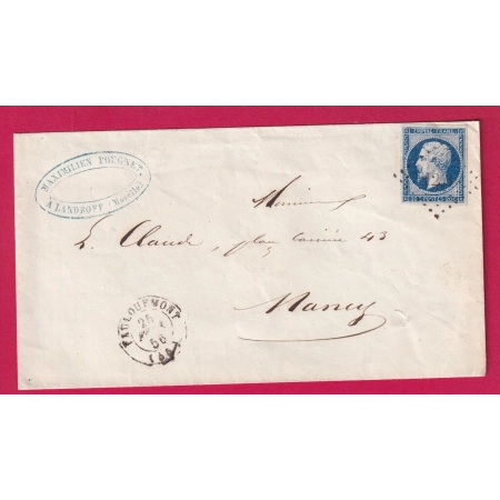 N°14 PC 1241 FAULQUEMONT MOSELLE CACHET PRIVE DE LANDROFF POUR NANCY 1856 LETTRE