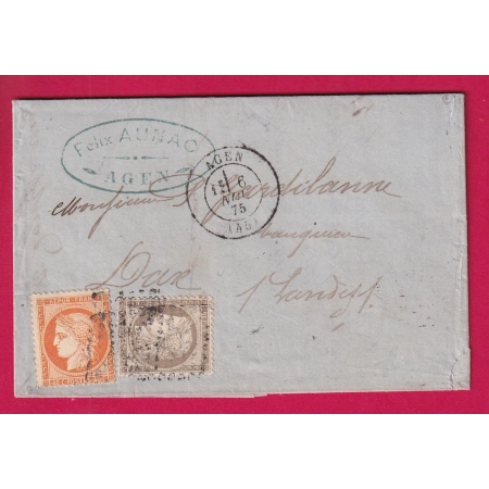 N°38 56 GC 12 AGEN LOT ET GARONNE POUR DAX LANDES 1875 LETTRE