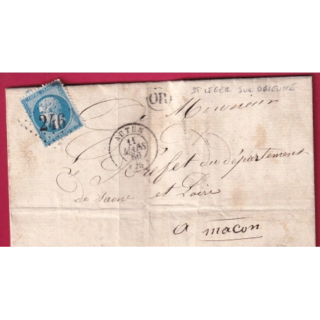 N°22 GC 246 AUTUN OR ST LEGER SUR DHEUNE 1866 POUR MACON LETTRE
