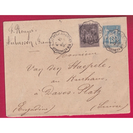 ENTIER SAGE + N°89 CONVOYEUR LIGNE AUBUSSON A ST SULPICE LAURIERE POUR DAVOS SUISSE CREUSE HAUTE VIENNE LETTRE
