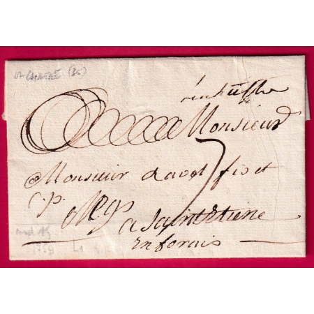 MARQUE MANUSCRIT LA CHATRE INDRE 1759 LENAIN N°1 INDICE 15 POUR ST ETIENNE LOIRE LETTRE