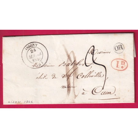 CAD TYPE 14 ISIGNY CALVADOS OR DE LISON DECIME RURAL POUR CAEN LETTRE