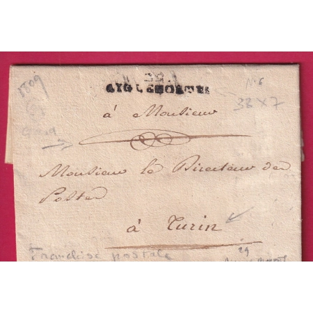 MARQUE 29 AIGUES MORTES GARD 1809 EN FRANCHISE DES POSTES POUR TURIN ITALIE ARMEE ITALIE LETTRE