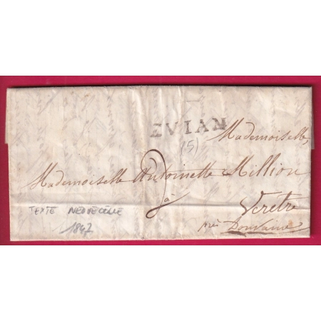 MARQUE SARDE EVIAN HAUTE SAVOIE 1847 TEXTE DE NEUVECELLE POUR VERETTE PRES DOUVAINE LETTRE