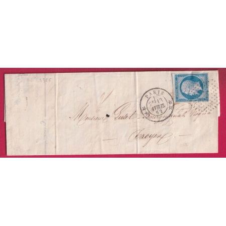 N°14 TB PARIS CERCLE DE POINTS POUR TROYES AUBE 1862 LETTRE