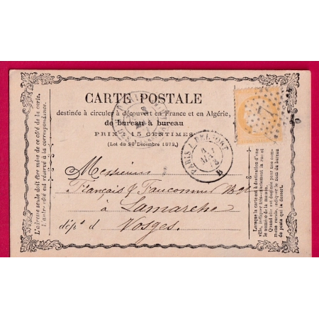 N°59 PARIS ETOILE 7 SUR CARTE PRECURSEUR POUR LAMARCHE VOSGES LETTRE