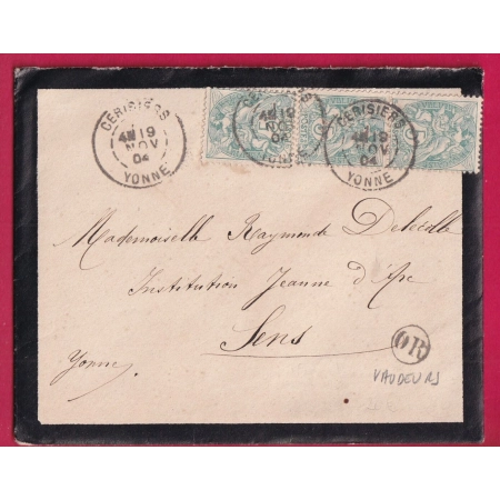 N°111 PAIRE+1 CERISIERS YONNE 1904 OR VAUDEURS POUR SENS LETTRE