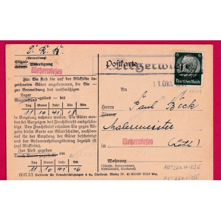 LOTHRINGEN 6 PF METZERVISSE MOSELLE 1941 METZERWIESE LETTRE