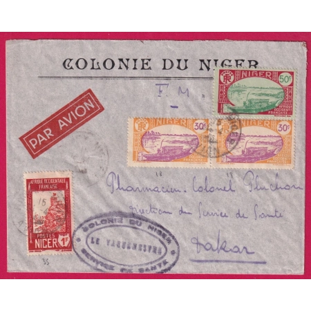 LETTRE FM SURTAXE AVION CAD NIAMEY NIGER AVION POUR DAKAR 1945 LETTRE