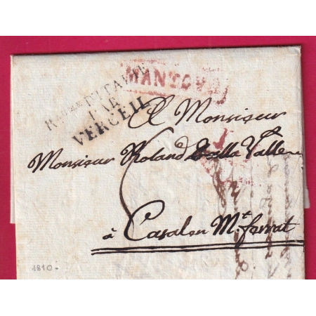MARQUE ENTREE ROYAUME ITALIE PAR VERCEIL DEPART MANTOUE MANTOVA ARMEE ITALIE 1810 VERCELLI LETTRE