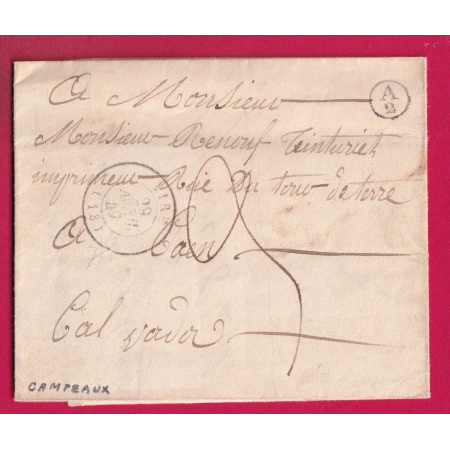 CAD TYPE 15 VIRE CALVADOS BOITE RURALE SUPPLEMENTAIRE A2 CAMPEAUX POUR CAEN 1847 LETTRE