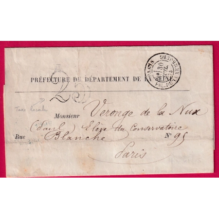REEMPLOI TARDIF TAXE 25 LOCALE PARIS PAL. DU LUXEMBOURG 1873 POUR PARIS LETTRE COVER