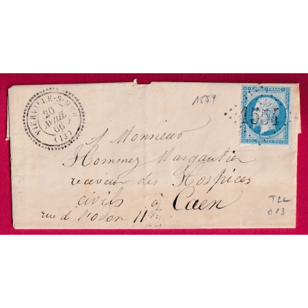 N°22 GC 1554 VIERVILLE SUR MER CALVADOS CAD TYPE 22 POUR CAEN INDICE 13 LETTRE COVER