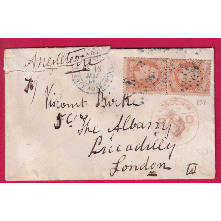 N°32 PAIRE PARIS ETOILE 34 AVENUE JOSEPHINE POUR LONDRES LONDON DOUBLE PORT LETTRE