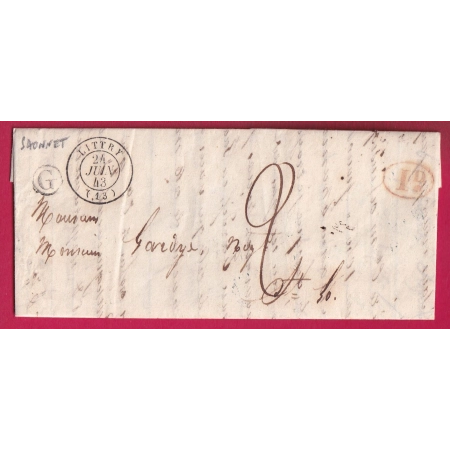CAD TYPE 15 LITTRY CALVADOS BOITE RURALE G SAONNET DECIME RURAL POUR ST LO 1843 LETTRE