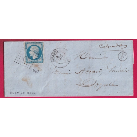 N°14 PC 1740 LIVAROT CALVADOS BOITE RURALE F OUEN LE HOUX POUR DOZULE LETTRE
