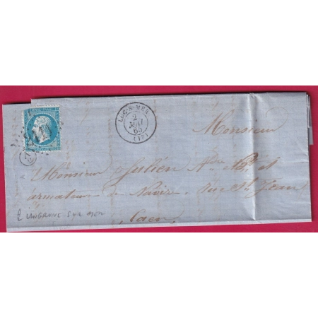 N°22 GC 2111 LUC SUR MER CALVADOS BOITE RURALE SUPPLEMENTAIRE A2 LANGRUNE POUR CAEN 1865 LETTRE