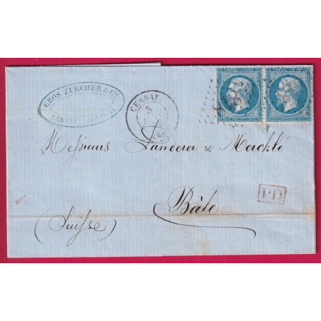 N°22 PAIRE GC 818 CERNAY HAUT RHIN POUR BALE SUISSE LETTRE