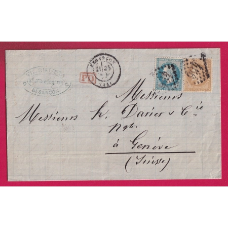 N°28 29 GC 456 BESANCON DOUBS POUR GENEVE SUISSE LETTRE