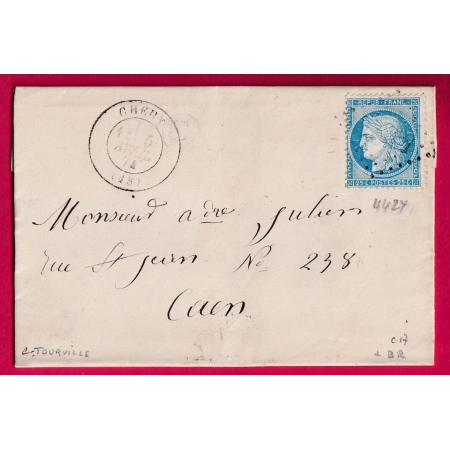 N°60 GC 4424 CHEUX CALVADOS CAD TYPE 17 BOITE RURALE C TOURVILLE POUR CAEN LETTRE