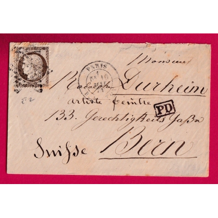 N°56 PARIS ETOILE 2 R MILTON POUR BERN SUISSE 1874 LETTRE