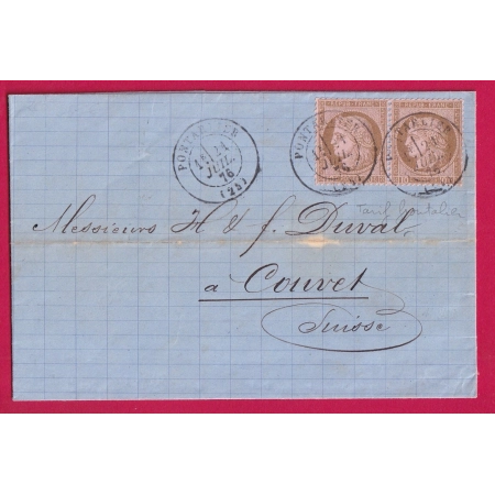 N°54 PAIRE CAD TYPE 17 PONTARLIER DOUBS POUR COUVET SUISSE PORT FRONTALIER LETTRE
