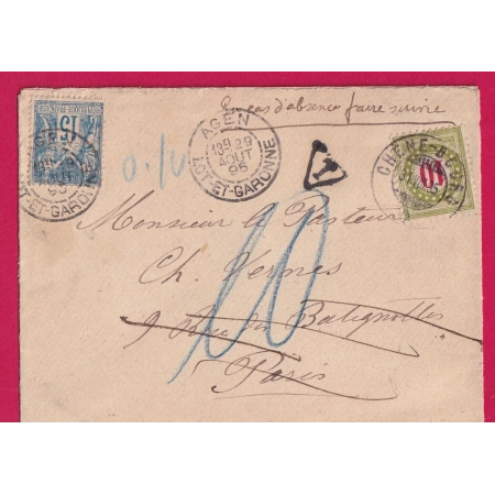 N°90 AGEN LOT ET GARONNE 1895 POUR PARIS REEXPEDIE EN SUISSE CHENE BOURG TIMBRE TAXE SUISSE 10C LETTRE