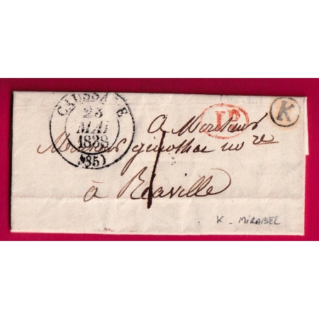CAD TYPE 13 CAUSSADE TARN ET GARONNE BOITE RURALE K MIRABEL TAXE LOCALE 1 + DEIME RURAL 1838 LETTRE