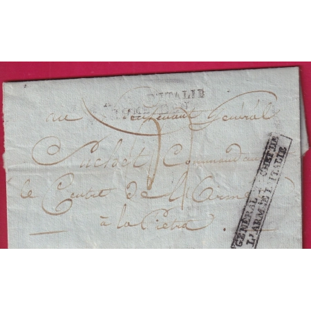 MARQUE ARMEE ITALIE 19EM Don + LE GENERAL EN CHEF DE L'ARMEE D'ITALIE POUR LA PIETRA AU DOS BELLE VIGNETTE LETTRE