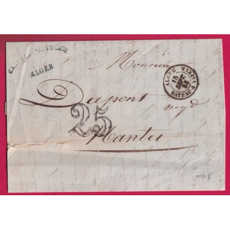 CAD ALGER BATEAU A VAPEUR 1853 POUR NANTES LIGNE DE CETTE HERAULT  LETTRE