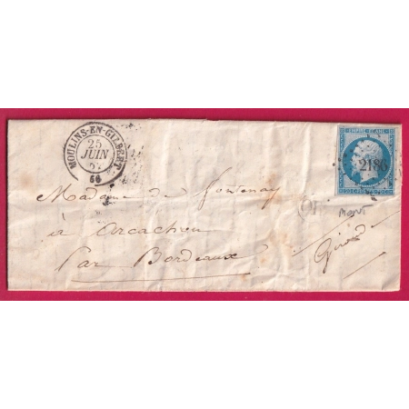 N°14 BLEU NOIR PC 2186 MOULINS EN GILBERT NIEVRE OR MONT POUR ARCACHON GIRONDE LETTRE