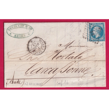 N°14 AMBULANT DE SEDAN A EPERNAY LETTRE DE REIMS MARNE ARDENNES POUR CARCASSONNE AUDE LETTRE