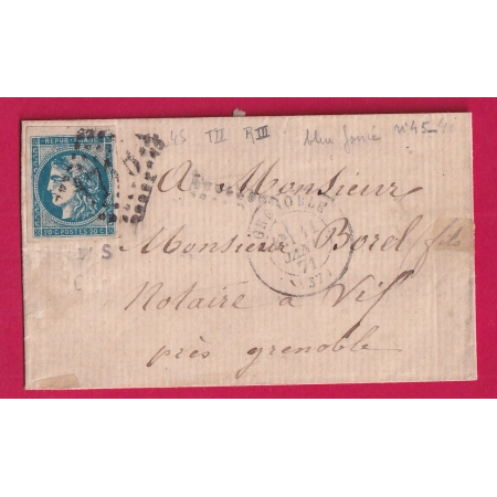 N°45C BLEU FONCE TTB GC 1716 GRENOBLE POUR VIF ISERE LETTRE