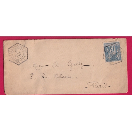 N°90 CAD TYPE D HEXAGONAL BESSANCOURT SEINE ET OISE 1900 POUR PARIS LETTRE