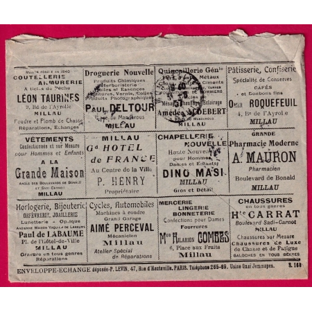 SEMEUSE N°137 SUR ENVELOPPE PUB MILLAU AVEYRON QUINCAILLERIE 1907 LETTRE