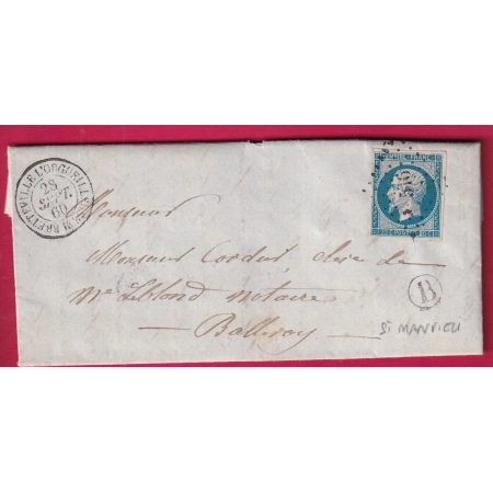 N°14 PC 516 BRETTEVILLE L'ORGUEILLEUSE CALVADOS BOITE RURALE B ST MANVIEU POUR BALLEROY 1860 LETTRE