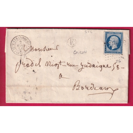 N°14 PC 516 BRETTEVILLE L'ORGUEILLEUSE CALVADOS BOITE RURALE E CAIRON POUR BORDEAUX LETTRE