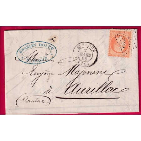 N°23 GC 3599 ST FLOUR CANTAL POUR AURILLAC 1866 LETTRE