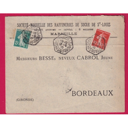 N°137 138 LEVEE EXCEPTIONELLE MARSEILLE BOUCHES DU RHONE 1910 POUR BORDEAUX LETTRE COVER